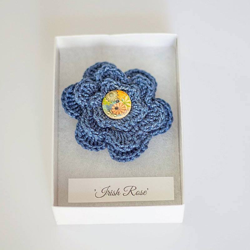 Rose Button Brooch - Blue